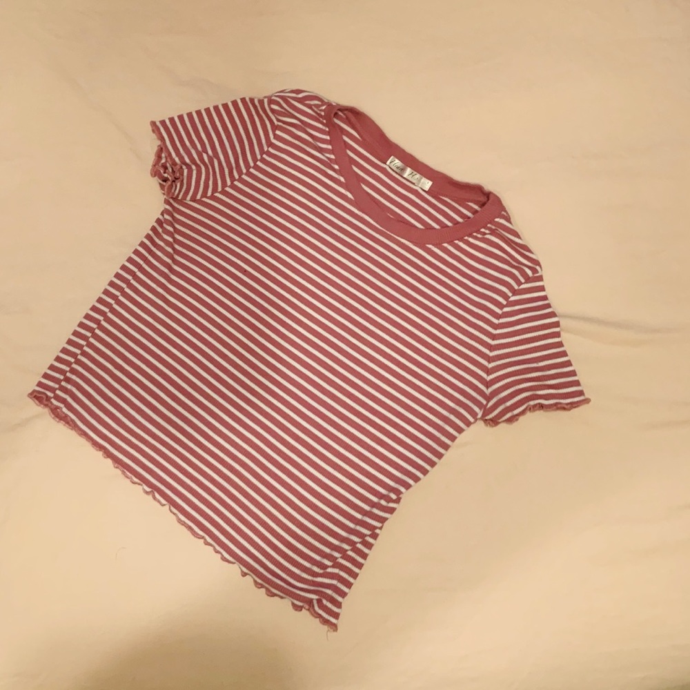 Striped Lettuce-edge Crop Top